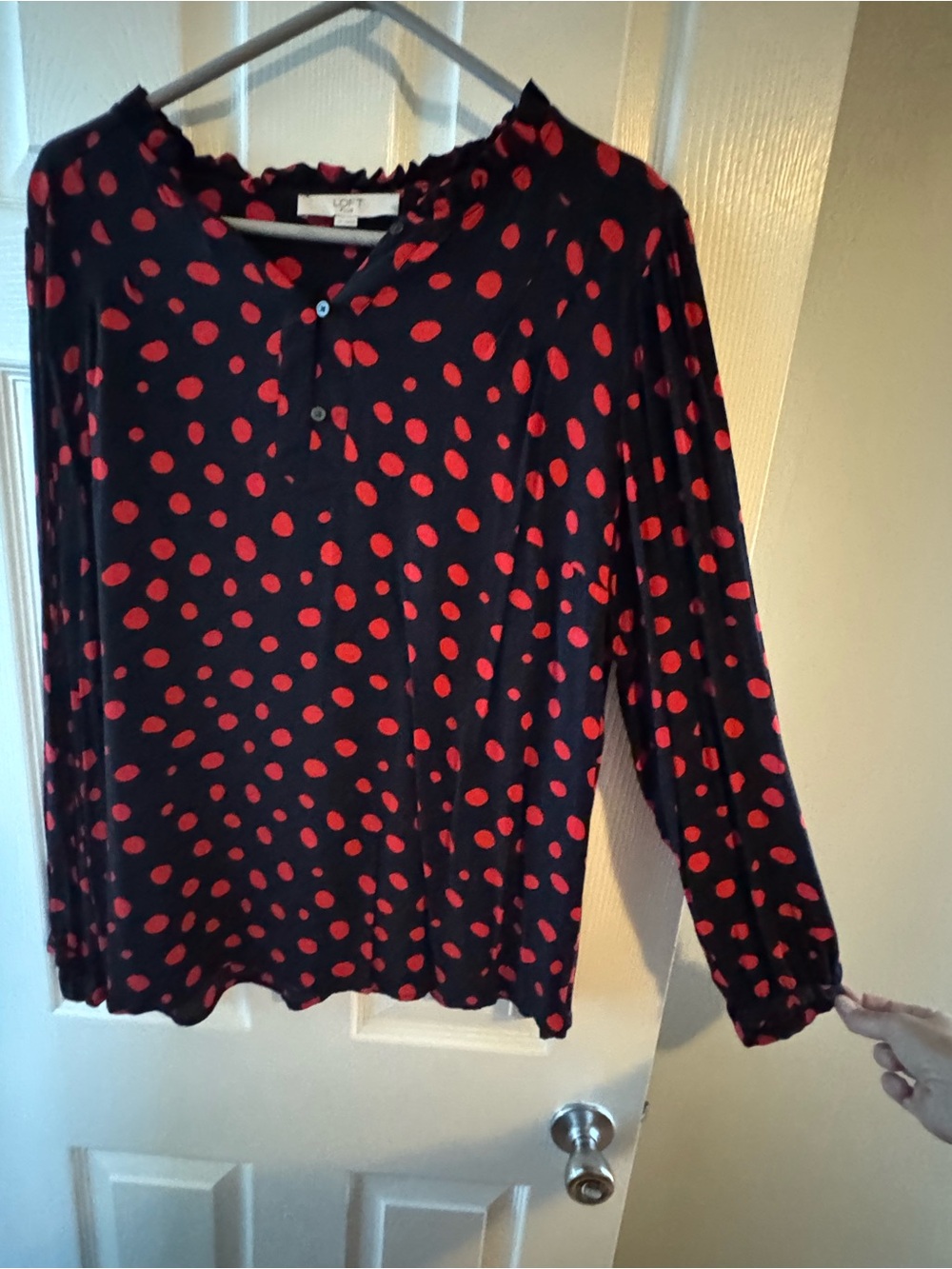 LOFT Black Blouse with Red Polka Dots